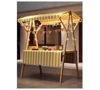 Chariot d'extérieur pliable avec auvent, présentoir alimentaire en bois robuste pour marché fermier, vente de rue, capacité de 300 kg