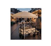 Chariot d'extérieur pliable avec parapluie et table pliante, chariot de distribution alimentaire portable avec grandes roues pour plage, marché, camping, festival