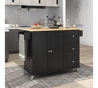 Chariot d'îlot de cuisine avec feuille tombante, roues verrouillables, armoire de rangement et étagère à épices - Porte-serviettes polyvalent et tiroir pour cuisine, salle à manger ou salle de bain