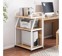 Chariot d'imprimante roulant multicouche, cadre en acier de 20 mm, étagère de rangement avec garde-corps, support d'imprimante mobile pour la maison, le bureau et la cuisine, finition naturelle (55 x