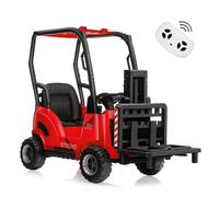 Chariot Élévateur Électrique Enfant Rouge - 12V, 2 Moteurs 25W, MP3/USB, Télécommande, Fourche Amovible 3-9 Ans (Rouge)