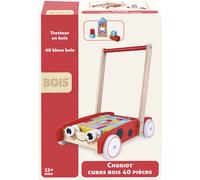 Chariot en bois avec 40 cubes éducatifs multicolore TU