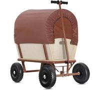Stagecaptain Chariot de transport en bois de style western - Chariot à main avec bâche brune contre le soleil et la pluie - Capacité de charge maximum de 100 kg - Pneus robustes - Chariot plage marron