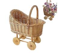 Chariot en rotin pour bouquetière, panier à fleurs en rotin tissé, en forme de poussette, avec poignée, panier décoratif tissé pour bouquetière, mariages et événements (beige-S)