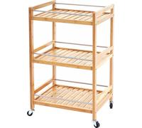 Chariot HWC-D91, Étagère à roulettes Chariot universel Bibliothèque, 3 niveaux Bambou 76x46x38cm