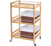 Chariot roulant HWC-D91, étagère à roulettes, 3 niveaux + 2x panier de rangement MENDLER HWC-C21, bambou