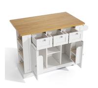 Chariot îlot cuisine mobile style campagne plateau rabattable rallonge extensible meuble rangement tiroirs triple armoires doubles étagères latérales casiers range-bouteilles support (Blanc)