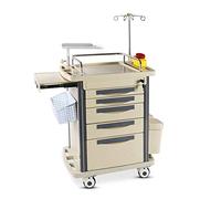 Chariot médical d'urgence avec planche cardiaque, potence à perfusion, porte-oxygène - Conception compacte et mobile pour la préparation aux situations d'urgence en milieu hospitalier et clinique