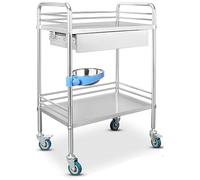 Chariot médical en acier inoxydable avec tiroir et roulettes pour laboratoire et usage professionnel
