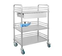 Chariot Médical INOX - 2/3 Couches Chariot Médical avec Tiroir Chariot De Laboratoire, Chariots De Clinique Mobiles, roulettes Silencieuses À 360°, Chariots À Outils for Salon De Beauté Et Spa (Color