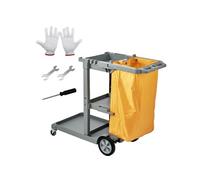 VEVOR Chariot de ménage professionnel 3 étages en PP avec sac PVC charge 90,7 kg Bureau Hôtel Gris
