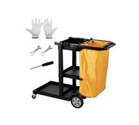 Chariot Ménage Professionnel 3Niveaux PP Sac PVC Lavage Bureau Hôtel Capacité 90,7kg