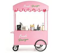 Chariot mobile de fournisseur de nourriture avec auvent, chariot de concession pop-up avec roues et rangement caché pour marché de plage, restauration en plein air, événements