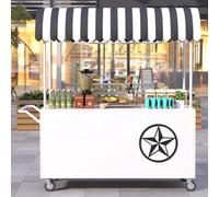 Chariot mobile pour marchands alimentaires, présentoir de marché extérieur portable avec auvent rayé et roues, idéal pour les chariots alimentaires et les concessions