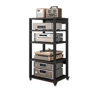 Chariot mobile robuste pour audio-vidéo avec roulettes - Rack moderne à 5 niveaux pour divertissement à domicile - Composants stéréo - Noir - Hauteur : 110 cm