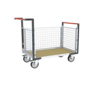 Chariot modulaire grillagé 2 dossiers + 1 ridelle plateau bois 1000 x 600 mm roues rectangle 500 kg - 806724544