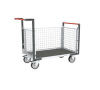 Chariot modulaire grillagé 2 dossiers + 1 ridelle plateau bois avec tapis caoutchouc 1000 x 600 mm 500 kg - 806724564