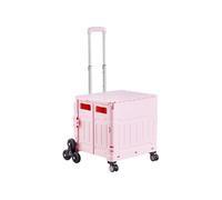 Chariot Monte Escalier de Courses Pliable Bac 65L Avec Poignée Réglable 8 Roues Rose