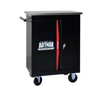 Chariot Multifonction avec Double Porte, Boîte à Outils Mobile en Acier, Surface en Acier Inoxydable, 4 Roulettes, Rangement Atelier et Garage, Noir et Rouge, 56.6x34.5x78.0 cm