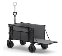 Chariot pliable 130 l, poche latérale et porte-bouteille, 100 kg, poignée télescopique, roues pivotantes à 360° avec frein, dimensions compactes, chariot de transport pliable sans toit gris