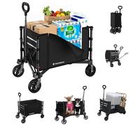 Chariot Pliable 3 en 1 Convertible en Banc, 120L pour l'Épicerie, Chariot Pliable 220lbs avec Roues, Utilitaire pour Plage, Sport, Camping, Jardin, Brouettes, Noir foncé