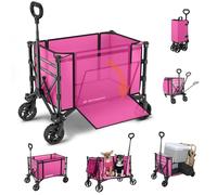 Chariot Pliable 3 en 1 Convertible en Banc, 120L pour l'Épicerie, Chariot Pliable 220lbs avec Roues, Utilitaire pour Plage, Sport, Camping, Jardin, Brouettes, Vert, Rose