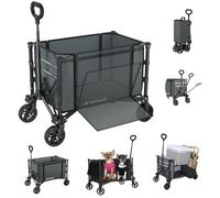 Chariot Pliable 3 en 1 Convertible en Banc, 120L pour l'Épicerie, Chariot Pliable 220lbs avec Roues, Utilitaire pour Plage, Sport, Camping, Jardin, Brouettes, Gris