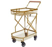 Chariot pliable à 2 niveaux, poignée et corps pliables, casier à vin et porte-gobelet, roues de frein de 10,2 cm, haute capacité de charge, pour camping, shopping, pubs