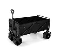 Chariot pliable à 4 roues pour plage et camping, poignée réglable, porte-gobelets, chariot pour le shopping et les festivals, design noir durable, pneus de 20,3 cm