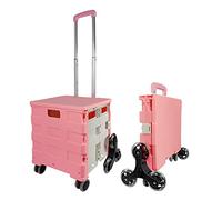 Chariot pliable à 8 roues pliable, caisse d'escalier avec garde-corps réglables, peut supporter 35 kg (couleur : vert) (rose)