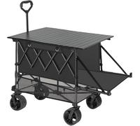 Chariot pliable à double étage avec table - Chariot utilitaire tout-terrain extra long de 137,2 cm, grandes roues pour camping, sport, activités de plein air
