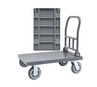 Chariot pliable à plat, diable durable avec surface antidérapante, capacité de 600 kg, plate-forme pliable en acier, brouette à 4 roues, 90 x 60 x 91 cm pour charges lourdes