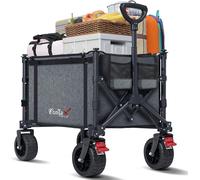 Chariot Pliable Avec Grandes Roues Tout Terrain, 120 L, 100 Kg, Pliable, Avec Freins, Pour Plage, Jardin, Camping, Shopping, Gris