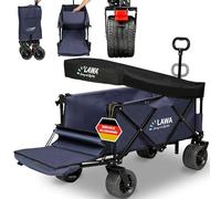 Chariot Pliable avec hayon Toit Chariot de Plage Chariot de Jardin Chariot de Transport extérieur 100kg Chariot à Main Charrette à Bras Caddie Diables à Main Poussette pour Chien Bleu