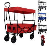 Chariot Pliable Avec Toit Chariot De Transport 2x Poches En Filet Et 1x Poche Extérieure Pneus Pleins En Caoutchouc Xxl Capacité De Charge De 70 Kg Noir