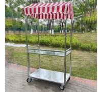 Chariot pliable d'extérieur avec roulettes, support mobile pour hot-dog et bonbons pour événements, chariot de vente au détail rouge, 120 cm de long, parfait pour vendre des collations