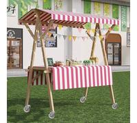 Chariot pliable en bois sur roulettes pour étals de marché et événements en plein air