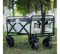 Chariot pliable portable, chariot de plage et de camping avec roues tout-terrain de 19,1 cm pour utilisation dans le jardin, couleur rouge, léger et facile à ranger