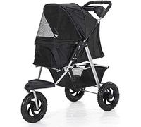 Chariot pliable pour poussette pour chien et chat à 3 roues avec porte-gobelets, panier de rangement, poussette de voyage pour animaux de compagnie, démontable et facile à nettoyer (noir) (Noir)