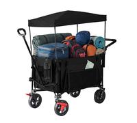 Chariot Pliable Relaxdays, 150 kg, Toit Amovible, poignée télescopique et coulissante, Roues Caoutchouc avec Frein, Noir