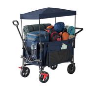 Chariot Pliable Relaxdays, 150 kg, Toit, poignée télescopique et de poussée, Roues en Caoutchouc avec Frein, Bleu