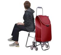 Chariot pliable robuste pour personnes âgées avec siège | Chariot pliable et étanche | Monte-escalier multifonction avec 6 roues | Chariot de magasin portable en rouge football
