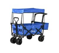 chariot de transport - Outsunny - avec toit, poignée, panier - pliable - acier noir Oxford bleu