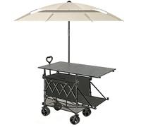 Chariot Pliant D'extérieur, Chariot Mobile Pour Aliments Avec Pare-soleil, Hayon Ouvert Et Roues Tout-terrain, Pour Utilisation Commerciale Dans Les Rues(Black)