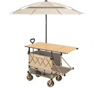 Chariot Pliant D'extérieur, Chariot Mobile Pour Aliments Avec Pare-soleil, Hayon Ouvert Et Roues Tout-terrain, Pour Utilisation Commerciale Dans Les Rues(Khaki)