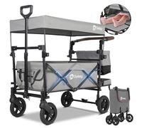 Chariot Pliant Sekey pour Jardin et Camping - Capacité 150 kg, avec Toit et Ceinture 3 Points pour Enfants, Gris