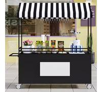 Chariot Portable à 4 Roues avec Auvent Rayé, Présentoir de Nourriture Mobile avec Roues, Chariot de Vendeur Extérieur en fer for Marché, Nourriture de Rue, Événements(Nero,120cm/47.2in)