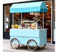 Chariot portable d'extérieur avec auvent, chariot de nourriture mobile avec roulettes, grand espace de rangement, idéal pour les aliments de rue, les collations et les boissons