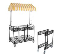 Chariot portable d'extérieur avec auvent rayé, chariot pliable pour kiosque de présentation pour marché fermier, nourriture de rue