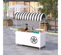 Chariot portable d'extérieur avec auvent rayé, présentoir mobile pour aliments avec roues verrouillables, grand stand de marché créatif en fer, pour événements, marchés et aliments de rue